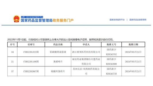 又一前三！鋁碳酸鎂混懸液、奧硝唑片、硫酸羥氯喹片獲批并視同過(guò)評